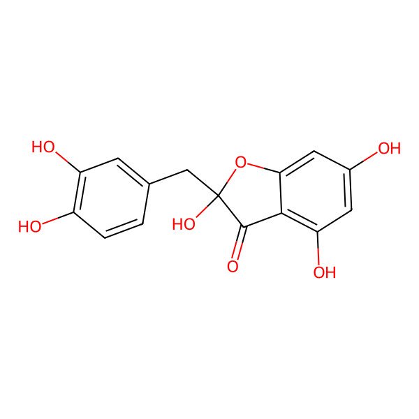 2D Structure of (2S)-2-[(3,4-dihydroxyphenyl)methyl]-2,4,6-trihydroxy-1-benzofuran-3-one