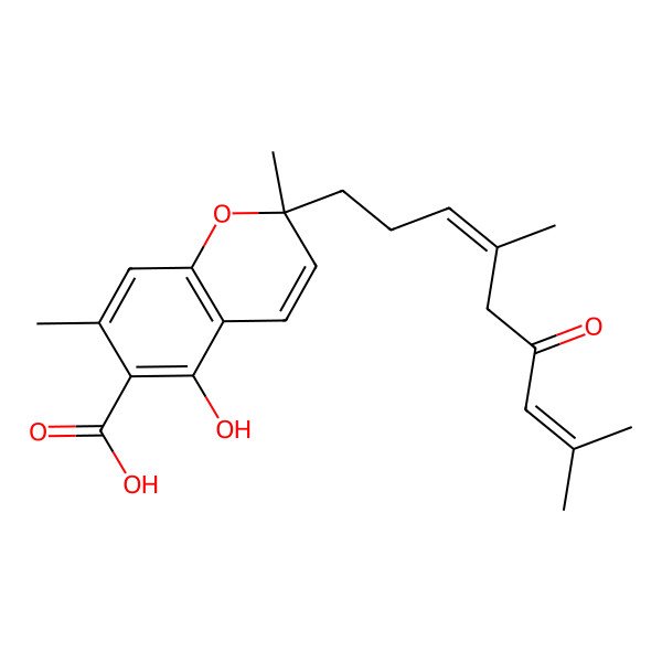 2D Structure of (2S)-2-[(3E)-4,8-dimethyl-6-oxonona-3,7-dienyl]-5-hydroxy-2,7-dimethylchromene-6-carboxylic acid