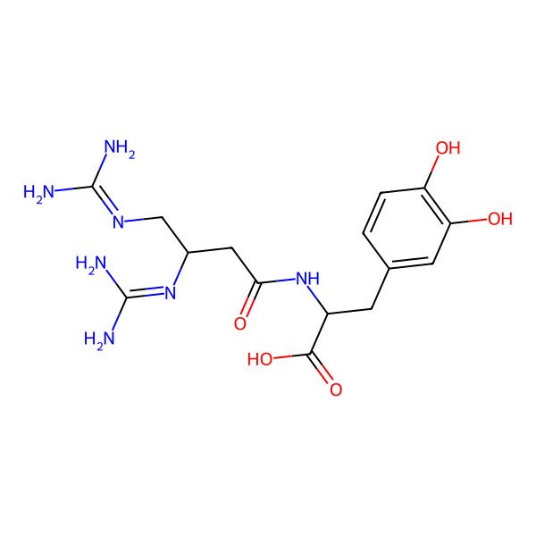 2D Structure of (2S)-2-[[(3S)-3,4-bis(diaminomethylideneamino)butanoyl]amino]-3-(3,4-dihydroxyphenyl)propanoic acid
