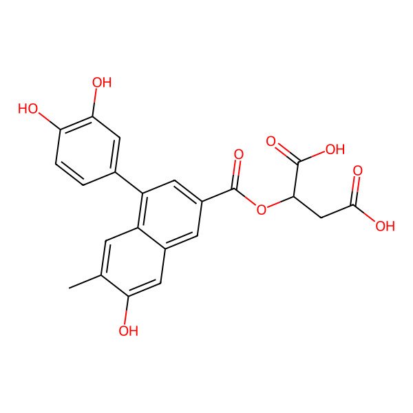 2D Structure of (2S)-2-[4-(3,4-dihydroxyphenyl)-7-hydroxy-6-methylnaphthalene-2-carbonyl]oxybutanedioic acid