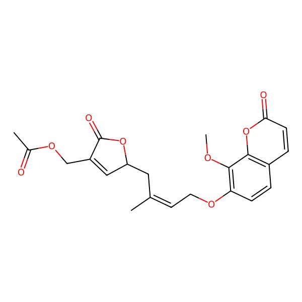 2D Structure of [(2S)-2-[4-(8-methoxy-2-oxochromen-7-yl)oxy-2-methylbut-2-enyl]-5-oxo-2H-furan-4-yl]methyl acetate