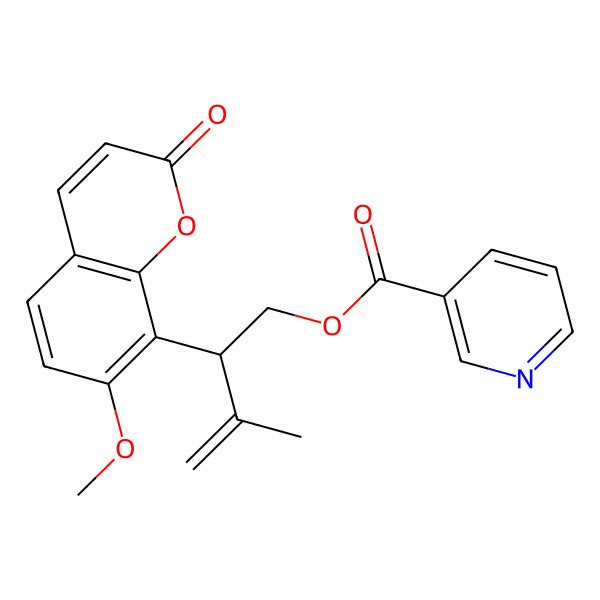 2D Structure of [(2S)-2-(7-methoxy-2-oxochromen-8-yl)-3-methylbut-3-enyl] pyridine-3-carboxylate