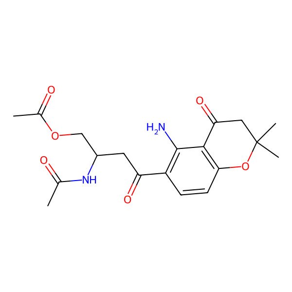 2D Structure of [(2S)-2-acetamido-4-(5-amino-2,2-dimethyl-4-oxo-3H-chromen-6-yl)-4-oxobutyl] acetate