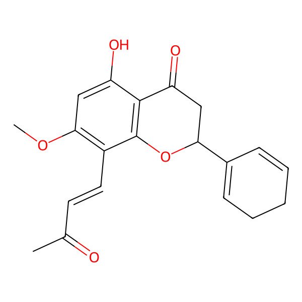 2D Structure of (2S)-2-cyclohexa-1,5-dien-1-yl-5-hydroxy-7-methoxy-8-[(E)-3-oxobut-1-enyl]-2,3-dihydrochromen-4-one