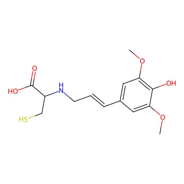 2D Structure of (2S)-2-[[(E)-3-(4-hydroxy-3,5-dimethoxyphenyl)prop-2-enyl]amino]-3-sulfanylpropanoic acid