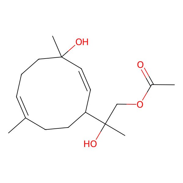 2D Structure of [(2S)-2-hydroxy-2-[(1R,2E,4S,7E)-4-hydroxy-4,8-dimethylcyclodeca-2,7-dien-1-yl]propyl] acetate