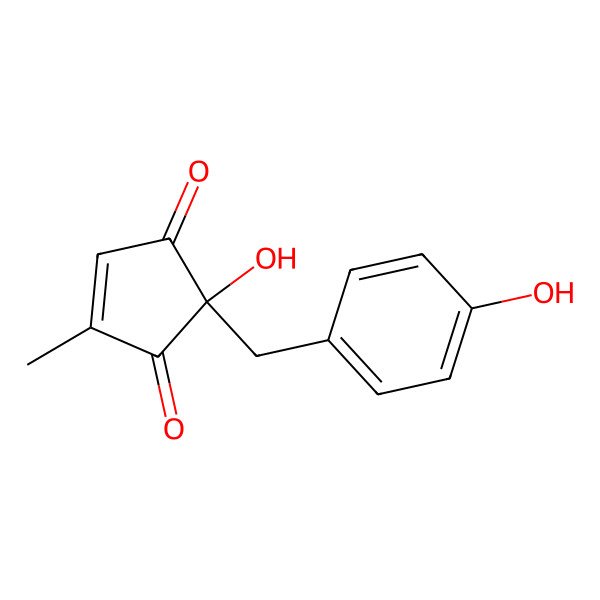 2D Structure of (2S)-2-hydroxy-2-[(4-hydroxyphenyl)methyl]-4-methylcyclopent-4-ene-1,3-dione