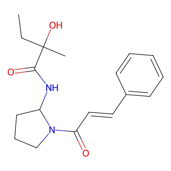 2D Structure of (2S)-2-hydroxy-2-methyl-N-[(2S)-1-[(E)-3-phenylprop-2-enoyl]pyrrolidin-2-yl]butanamide