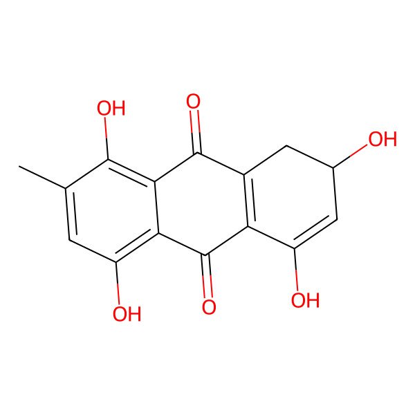 2D Structure of (2S)-2,4,5,8-tetrahydroxy-7-methyl-1,2-dihydroanthracene-9,10-dione