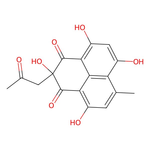 2D Structure of (2S)-2,4,6,9-tetrahydroxy-7-methyl-2-(2-oxopropyl)phenalene-1,3-dione