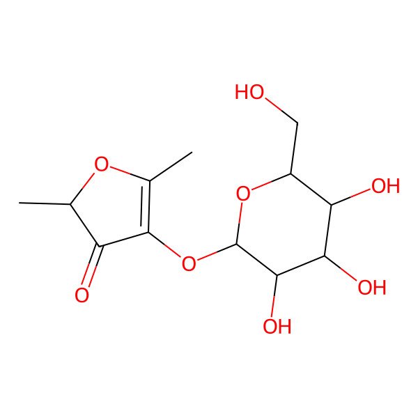 2D Structure of (2S)-2,5-dimethyl-4-[(2S,3R,4S,5S,6R)-3,4,5-trihydroxy-6-(hydroxymethyl)oxan-2-yl]oxyfuran-3-one