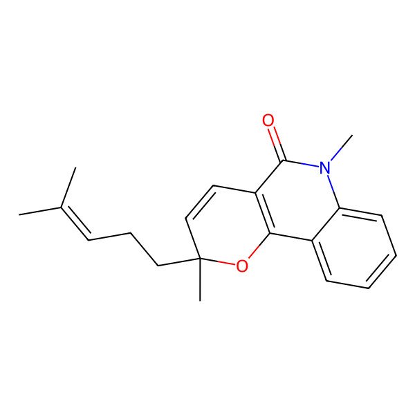 2D Structure of (2S)-2,6-dimethyl-2-(4-methylpent-3-enyl)pyrano[3,2-c]quinolin-5-one