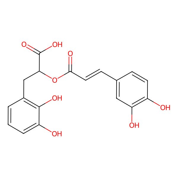 2D Structure of (2S)-3-(2,3-dihydroxyphenyl)-2-[(E)-3-(3,4-dihydroxyphenyl)prop-2-enoyl]oxypropanoic acid