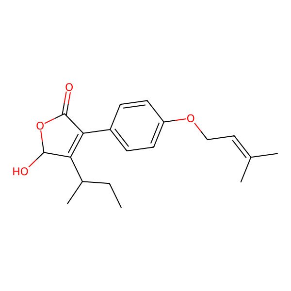2D Structure of (2S)-3-[(2S)-butan-2-yl]-2-hydroxy-4-[4-(3-methylbut-2-enoxy)phenyl]-2H-furan-5-one