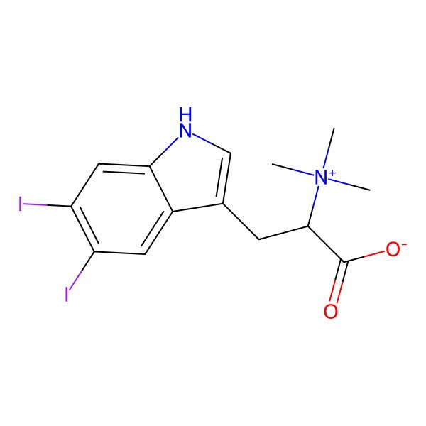 2D Structure of (2S)-3-(5,6-diiodo-1H-indol-3-yl)-2-(trimethylazaniumyl)propanoate