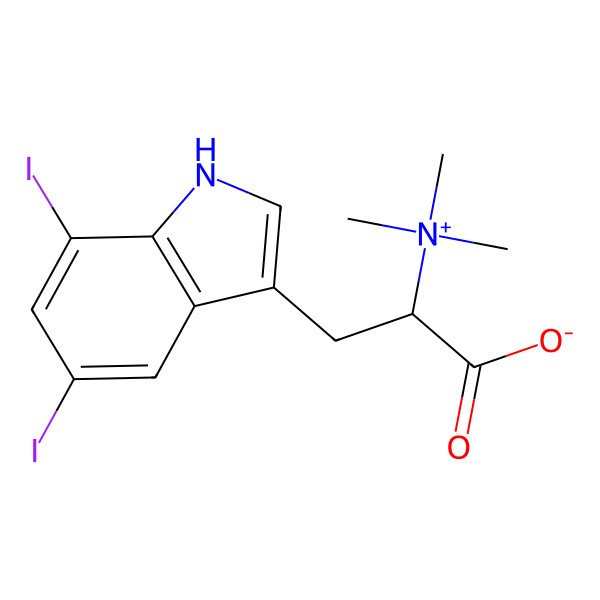 2D Structure of (2S)-3-(5,7-diiodo-1H-indol-3-yl)-2-(trimethylazaniumyl)propanoate