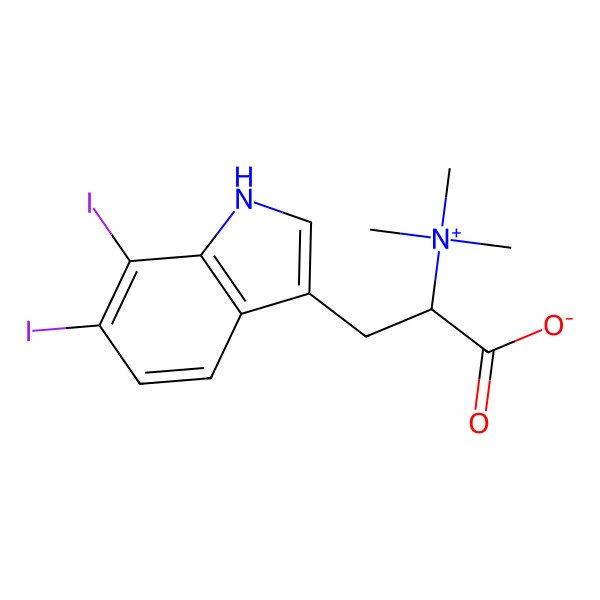 2D Structure of (2S)-3-(6,7-diiodo-1H-indol-3-yl)-2-(trimethylazaniumyl)propanoate