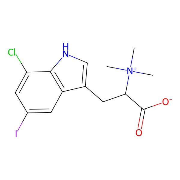 2D Structure of (2S)-3-(7-chloro-5-iodo-1H-indol-3-yl)-2-(trimethylazaniumyl)propanoate