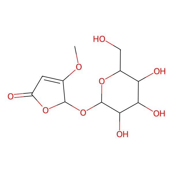 2D Structure of (2S)-3-methoxy-2-[(2S,3R,4S,5S,6R)-3,4,5-trihydroxy-6-(hydroxymethyl)oxan-2-yl]oxy-2H-furan-5-one