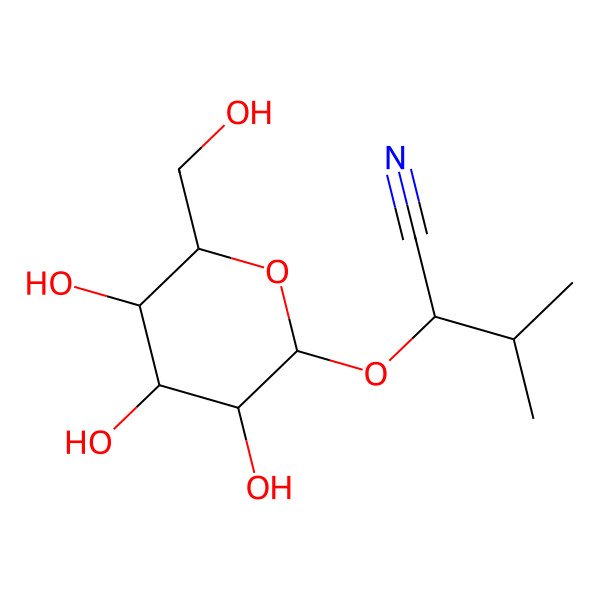 2D Structure of (2S)-3-methyl-2-[(2S,3R,4S,5S,6R)-3,4,5-trihydroxy-6-(hydroxymethyl)oxan-2-yl]oxybutanenitrile