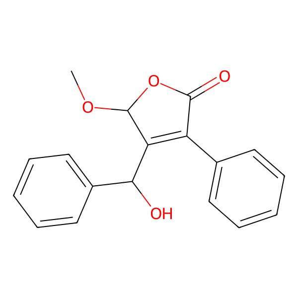 2D Structure of (2S)-3-[(R)-hydroxy(phenyl)methyl]-2-methoxy-4-phenyl-2H-furan-5-one