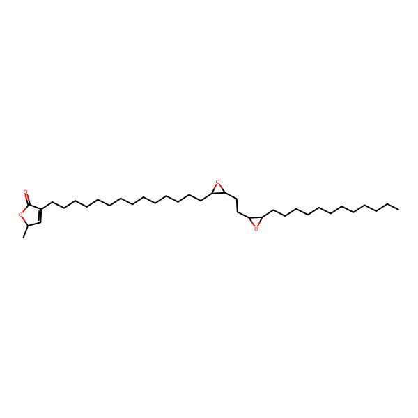 2D Structure of (2S)-4-[14-[3-[2-(3-dodecyloxiran-2-yl)ethyl]oxiran-2-yl]tetradecyl]-2-methyl-2H-furan-5-one