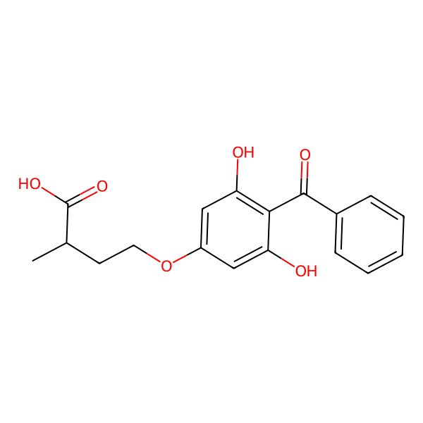 2D Structure of (2S)-4-(4-benzoyl-3,5-dihydroxyphenoxy)-2-methylbutanoic acid 2D Structure of (2S)-4-(4-benzoyl-3,5-dihydroxyphenoxy)-2-methylbutanoic acid