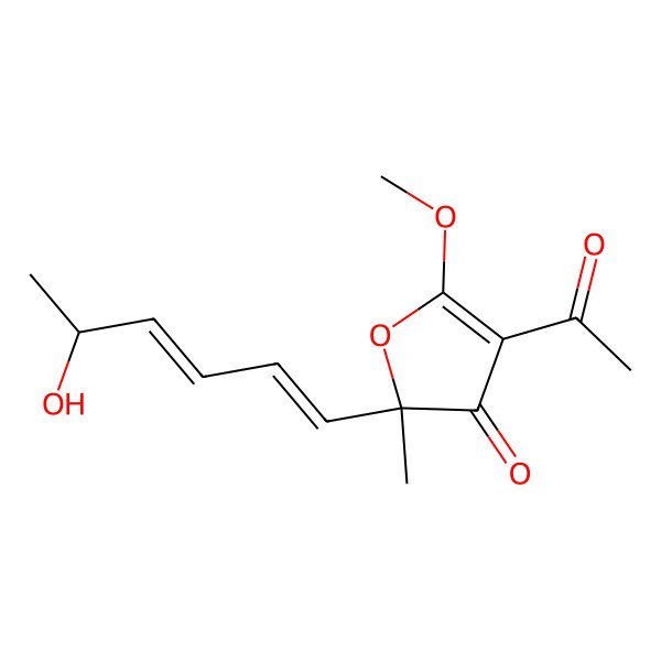 2D Structure of (2S)-4-acetyl-2-[(1E,3E,5S)-5-hydroxyhexa-1,3-dienyl]-5-methoxy-2-methylfuran-3-one