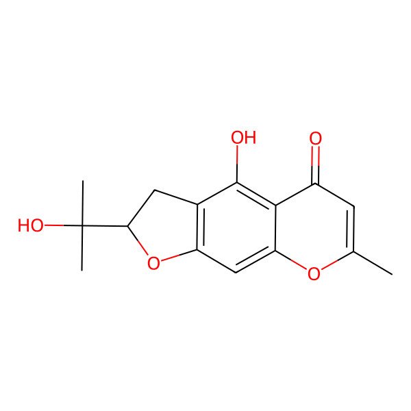 2D Structure of (2S)-4-hydroxy-2-(2-hydroxypropan-2-yl)-7-methyl-2,3-dihydrofuro[3,2-g]chromen-5-one