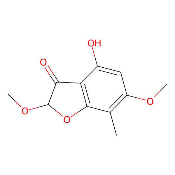 2D Structure of (2S)-4-hydroxy-2,6-dimethoxy-7-methyl-1-benzofuran-3-one