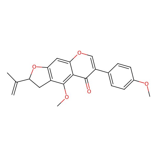 2D Structure of (2S)-4-methoxy-6-(4-methoxyphenyl)-2-prop-1-en-2-yl-2,3-dihydrofuro[3,2-g]chromen-5-one