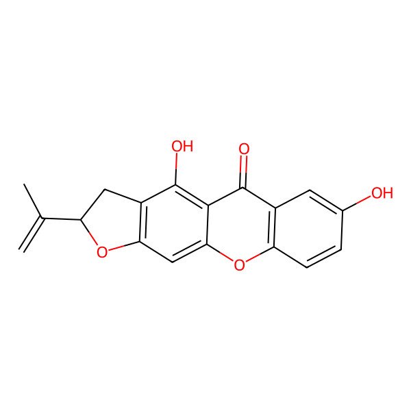 2D Structure of (2S)-4,7-dihydroxy-2-prop-1-en-2-yl-2,3-dihydrofuro[3,2-b]xanthen-5-one