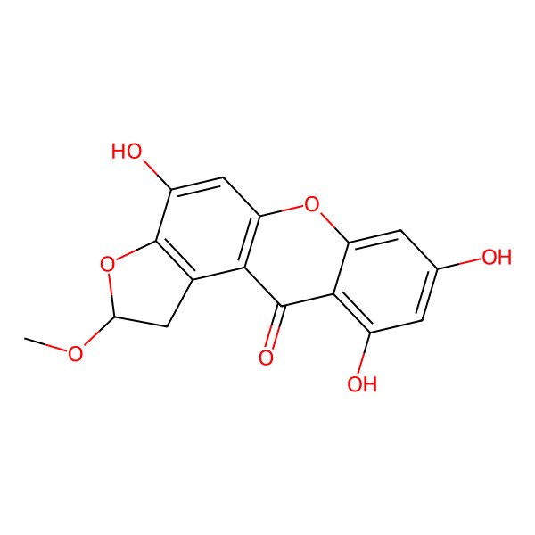 2D Structure of (2S)-4,8,10-trihydroxy-2-methoxy-1,2-dihydrofuro[3,2-a]xanthen-11-one