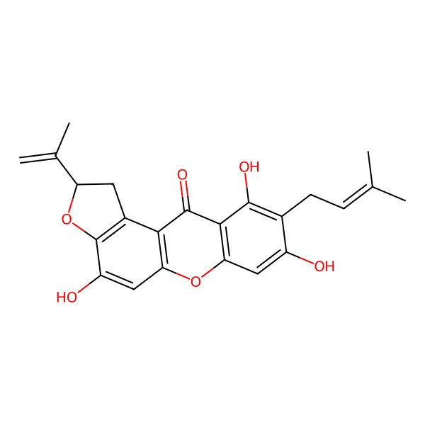 2D Structure of (2S)-4,8,10-trihydroxy-9-(3-methylbut-2-enyl)-2-prop-1-en-2-yl-1,2-dihydrofuro[3,2-a]xanthen-11-one
