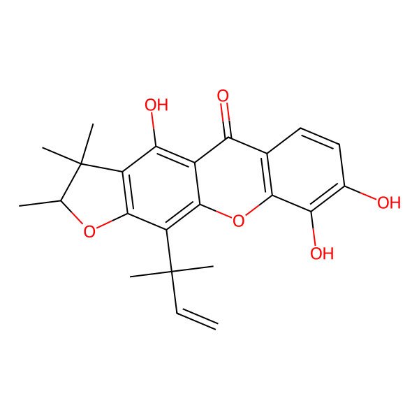 2D Structure of (2S)-4,8,9-trihydroxy-2,3,3-trimethyl-11-(2-methylbut-3-en-2-yl)-2H-furo[3,2-b]xanthen-5-one