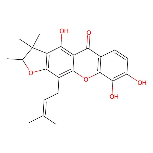 2D Structure of (2S)-4,8,9-trihydroxy-2,3,3-trimethyl-11-(3-methylbut-2-enyl)-2H-furo[3,2-b]xanthen-5-one