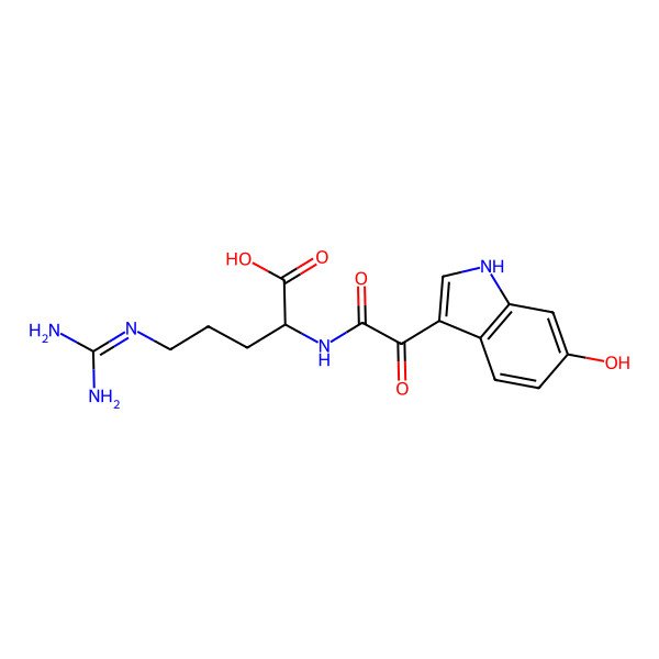 2D Structure of (2S)-5-(diaminomethylideneamino)-2-[[2-(6-hydroxy-1H-indol-3-yl)-2-oxoacetyl]amino]pentanoic acid