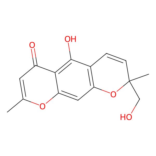 2D Structure of (2S)-5-hydroxy-2-(hydroxymethyl)-2,8-dimethylpyrano[3,2-g]chromen-6-one