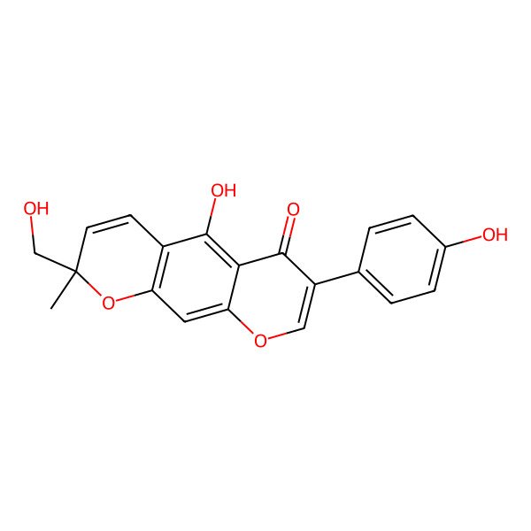 2D Structure of (2S)-5-hydroxy-2-(hydroxymethyl)-7-(4-hydroxyphenyl)-2-methylpyrano[3,2-g]chromen-6-one