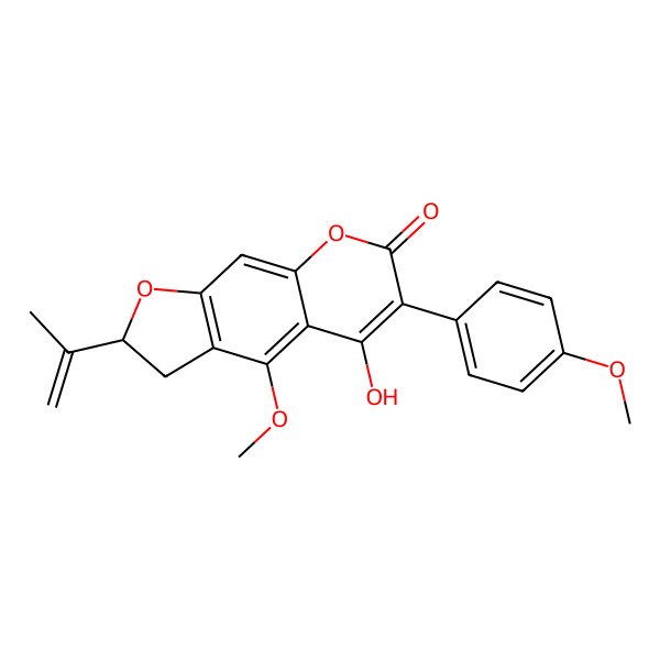 2D Structure of (2S)-5-hydroxy-4-methoxy-6-(4-methoxyphenyl)-2-prop-1-en-2-yl-2,3-dihydrofuro[3,2-g]chromen-7-one