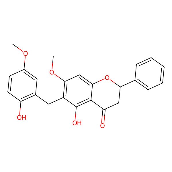 2D Structure of (2S)-5-hydroxy-6-[(2-hydroxy-5-methoxyphenyl)methyl]-7-methoxy-2-phenyl-2,3-dihydrochromen-4-one