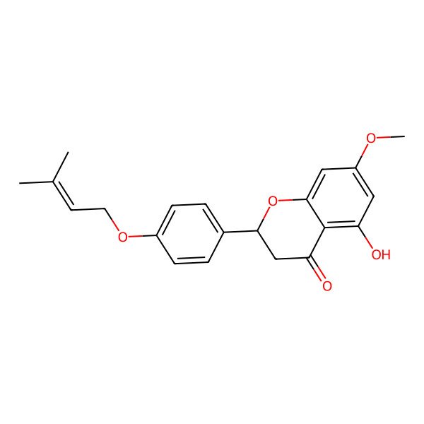 2D Structure of (2S)-5-hydroxy-7-methoxy-2-[4-(3-methylbut-2-enoxy)phenyl]-2,3-dihydrochromen-4-one