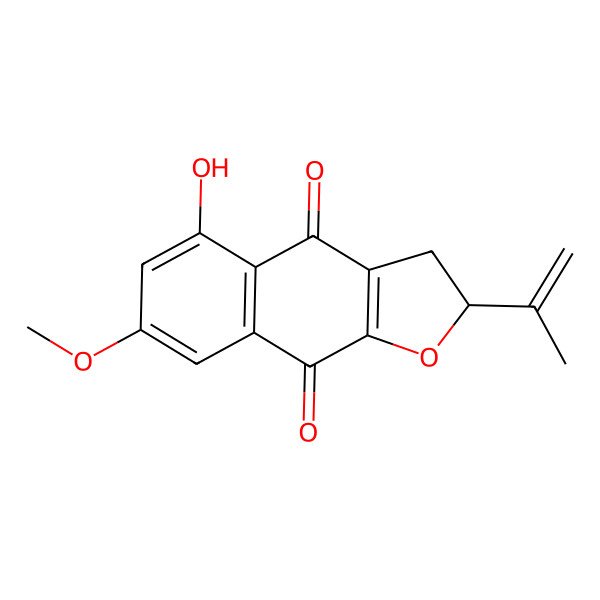 2D Structure of (2S)-5-hydroxy-7-methoxy-2-prop-1-en-2-yl-2,3-dihydrobenzo[f][1]benzofuran-4,9-dione