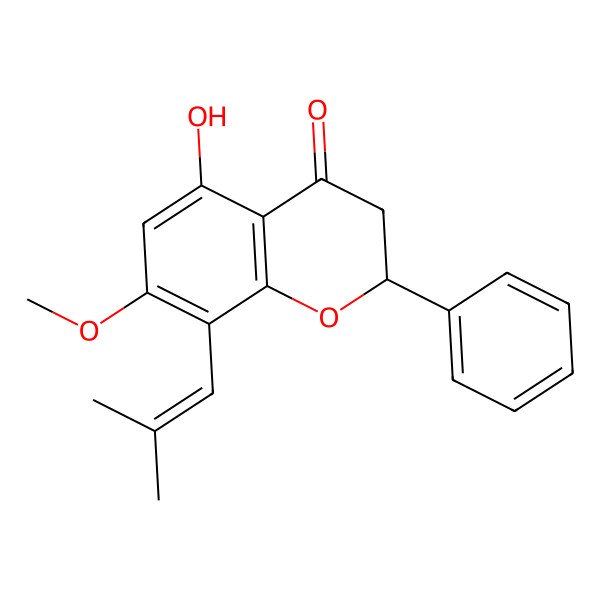 2D Structure of (2S)-5-hydroxy-7-methoxy-8-(2-methylprop-1-enyl)-2-phenyl-2,3-dihydrochromen-4-one