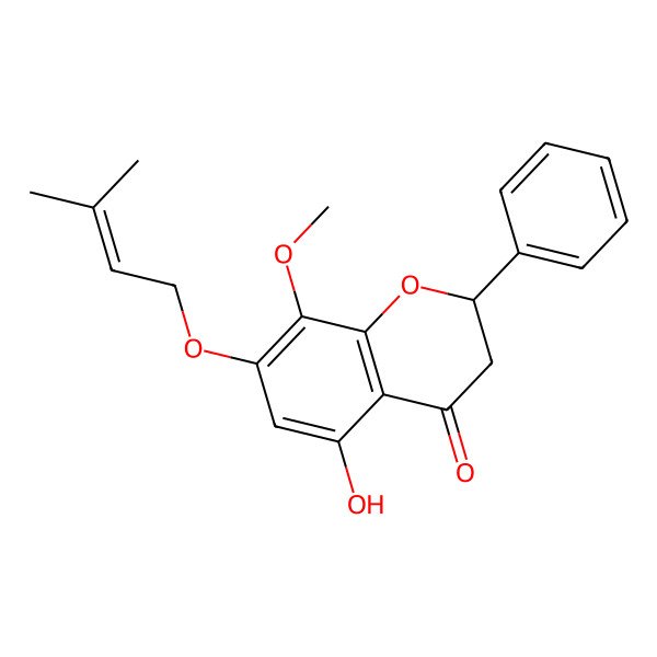 2D Structure of (2S)-5-hydroxy-8-methoxy-7-(3-methylbut-2-enoxy)-2-phenyl-2,3-dihydrochromen-4-one