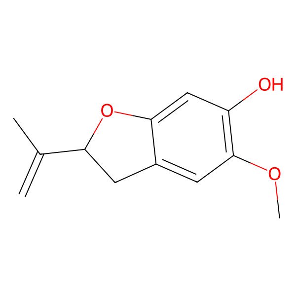 2D Structure of (2S)-5-methoxy-2-prop-1-en-2-yl-2,3-dihydro-1-benzofuran-6-ol 2D Structure of (2S)-5-methoxy-2-prop-1-en-2-yl-2,3-dihydro-1-benzofuran-6-ol