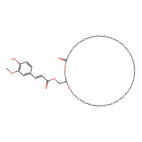 2D Structure of [(2S)-5-oxo-1,4-dioxacyclohentriacont-2-yl]methyl (E)-3-(4-hydroxy-3-methoxyphenyl)prop-2-enoate