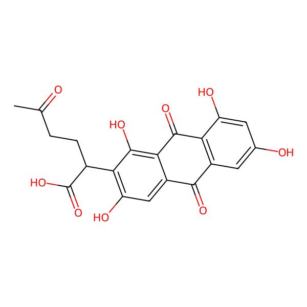 2D Structure of (2S)-5-oxo-2-(1,3,6,8-tetrahydroxy-9,10-dioxoanthracen-2-yl)hexanoic acid