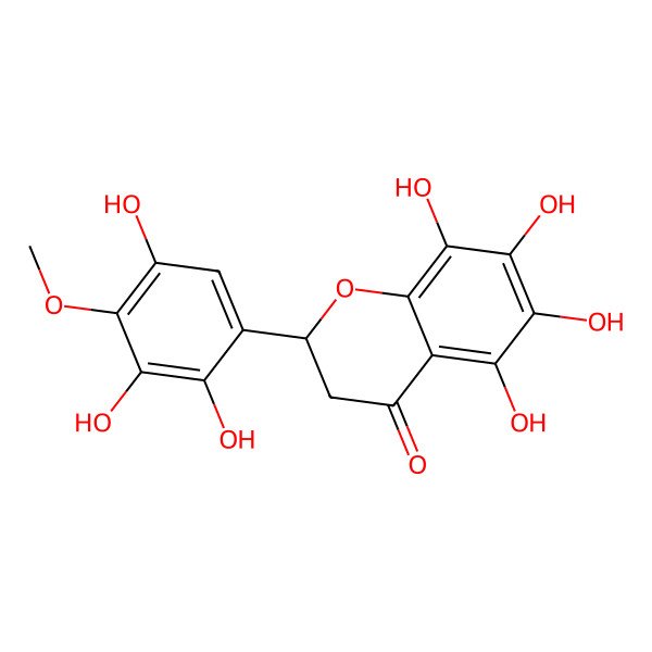 2D Structure of (2S)-5,6,7,8-tetrahydroxy-2-(2,3,5-trihydroxy-4-methoxyphenyl)-2,3-dihydrochromen-4-one