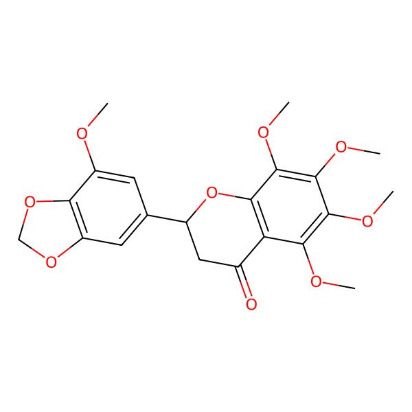 2D Structure of (2S)-5,6,7,8-tetramethoxy-2-(7-methoxy-1,3-benzodioxol-5-yl)-2,3-dihydrochromen-4-one